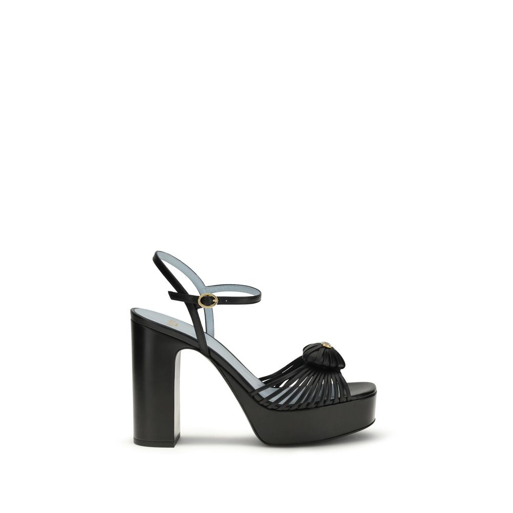 Valentino Garavani Schwarze Bos Taurus Kalbsleder Plateau-Sandalen