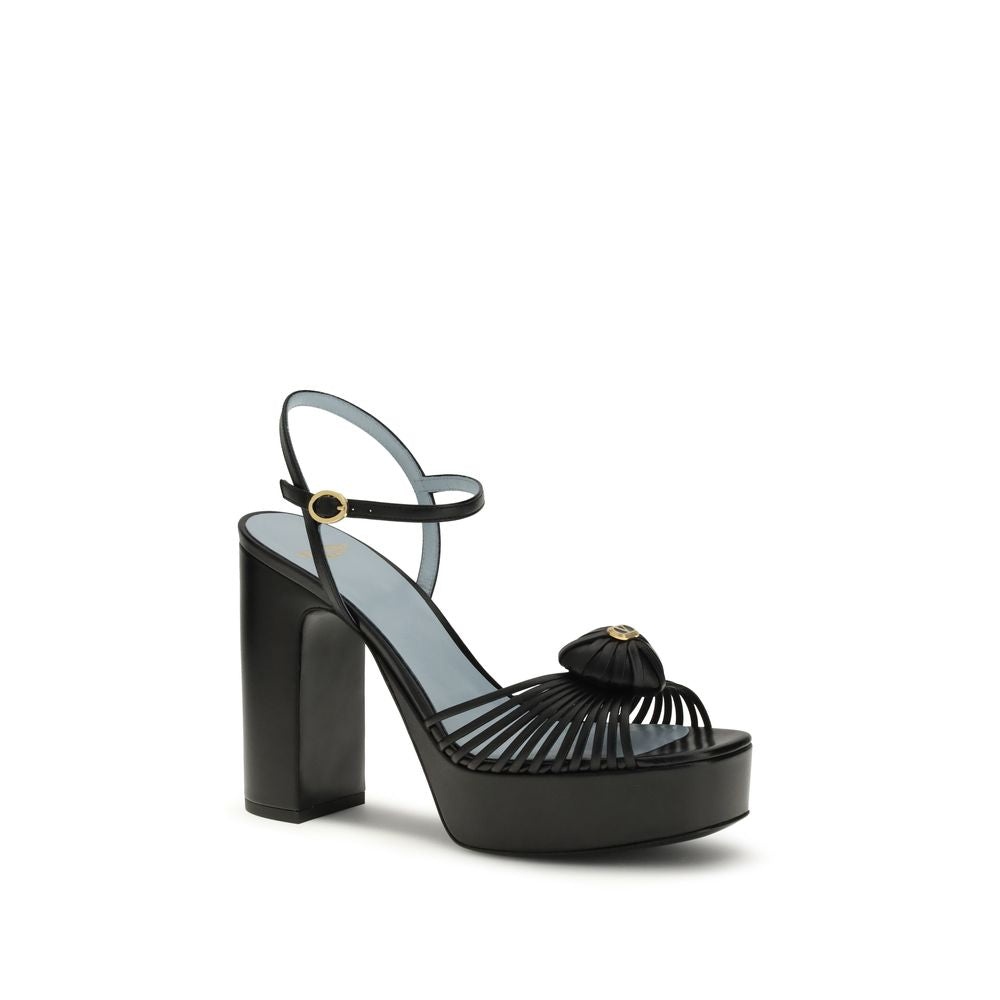 Valentino Garavani Schwarze Bos Taurus Kalbsleder Plateau-Sandalen