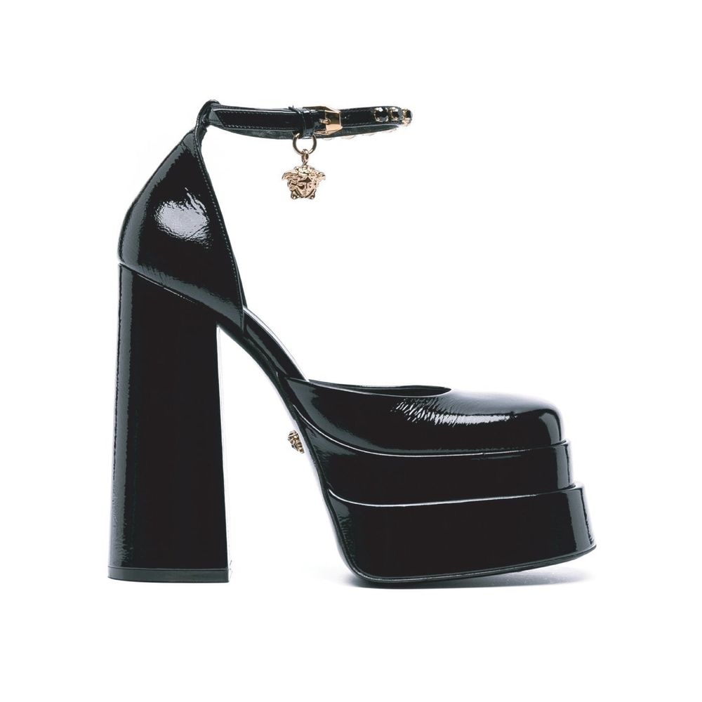 Versace Schwarze Plateau-Sandalen aus Kalbsleder