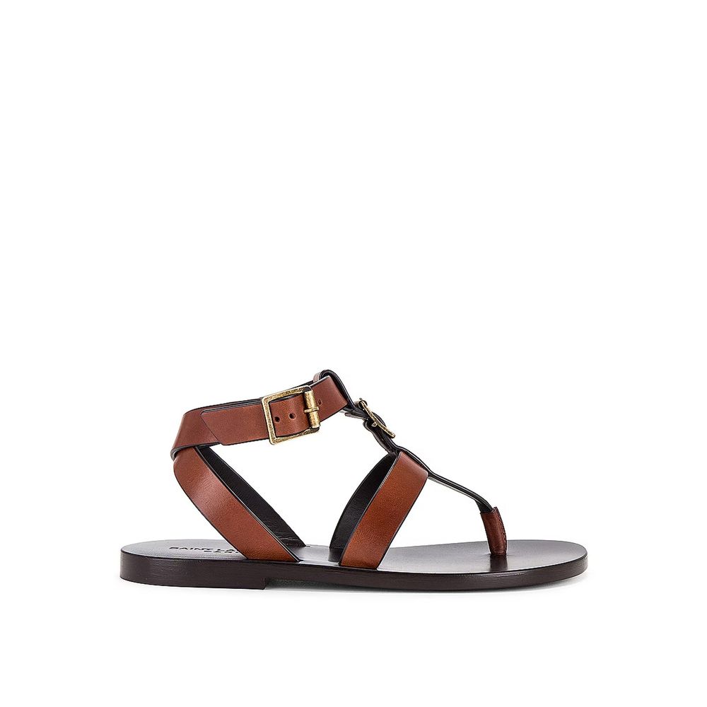 Saint Laurent Braune Kalbsleder-Flip-Flop-Sandalen