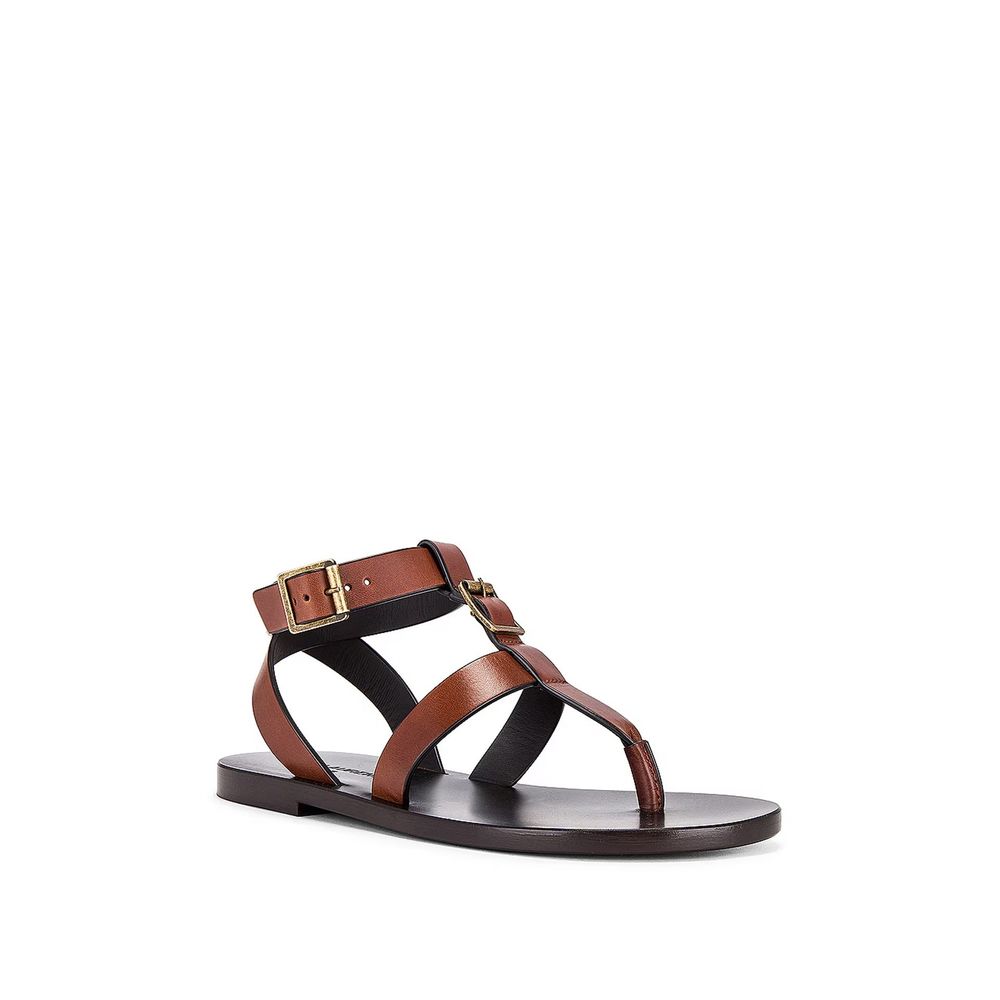 Saint Laurent Braune Kalbsleder-Flip-Flop-Sandalen