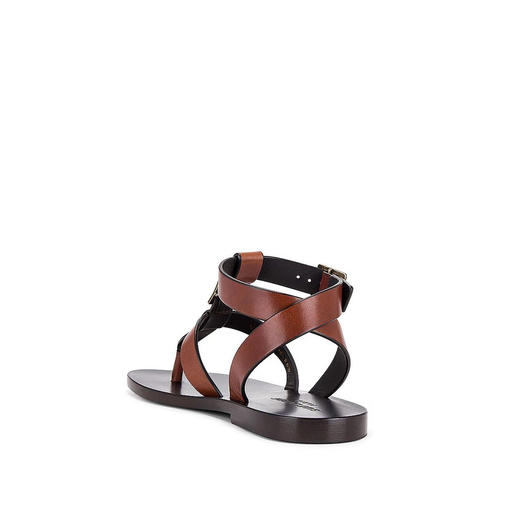 Saint Laurent Braune Kalbsleder-Flip-Flop-Sandalen