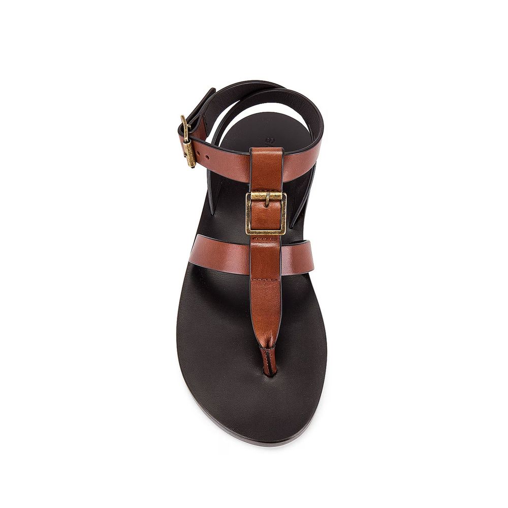 Saint Laurent Braune Kalbsleder-Flip-Flop-Sandalen