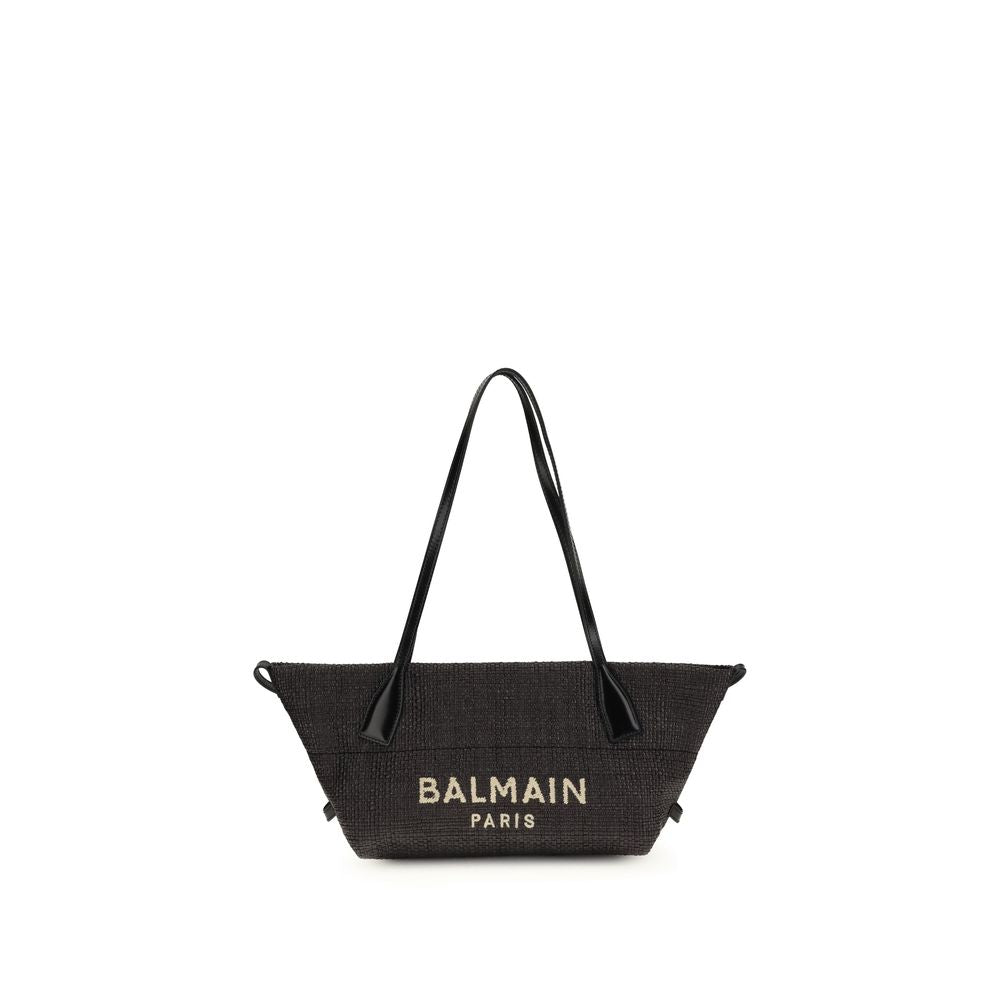 Balmain Schwarze Raffia Schultertasche