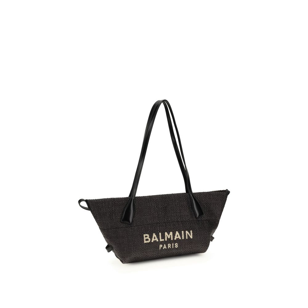 Balmain Schwarze Raffia Schultertasche