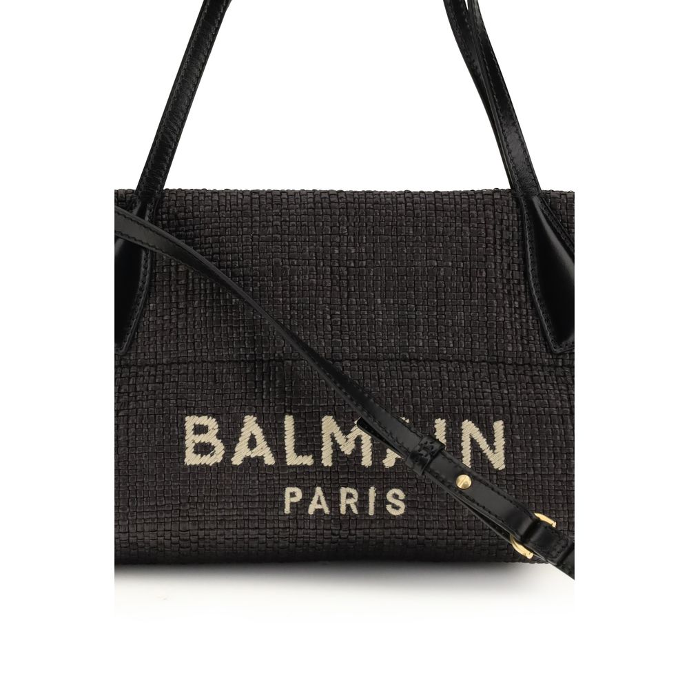 Balmain Schwarze Raffia Schultertasche