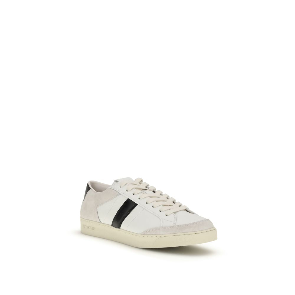 Tom Ford Weiße Bos Taurus Kalbsleder-Sneaker