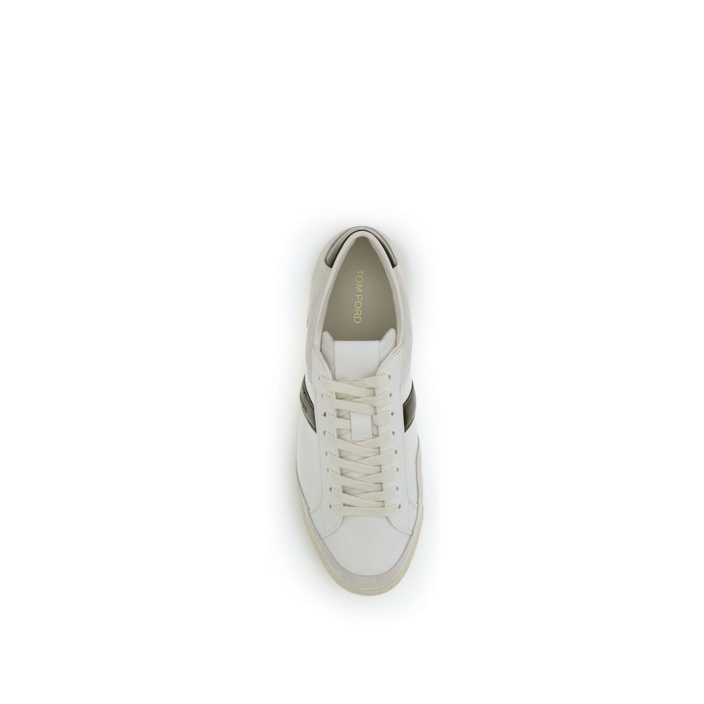 Tom Ford Weiße Bos Taurus Kalbsleder-Sneaker