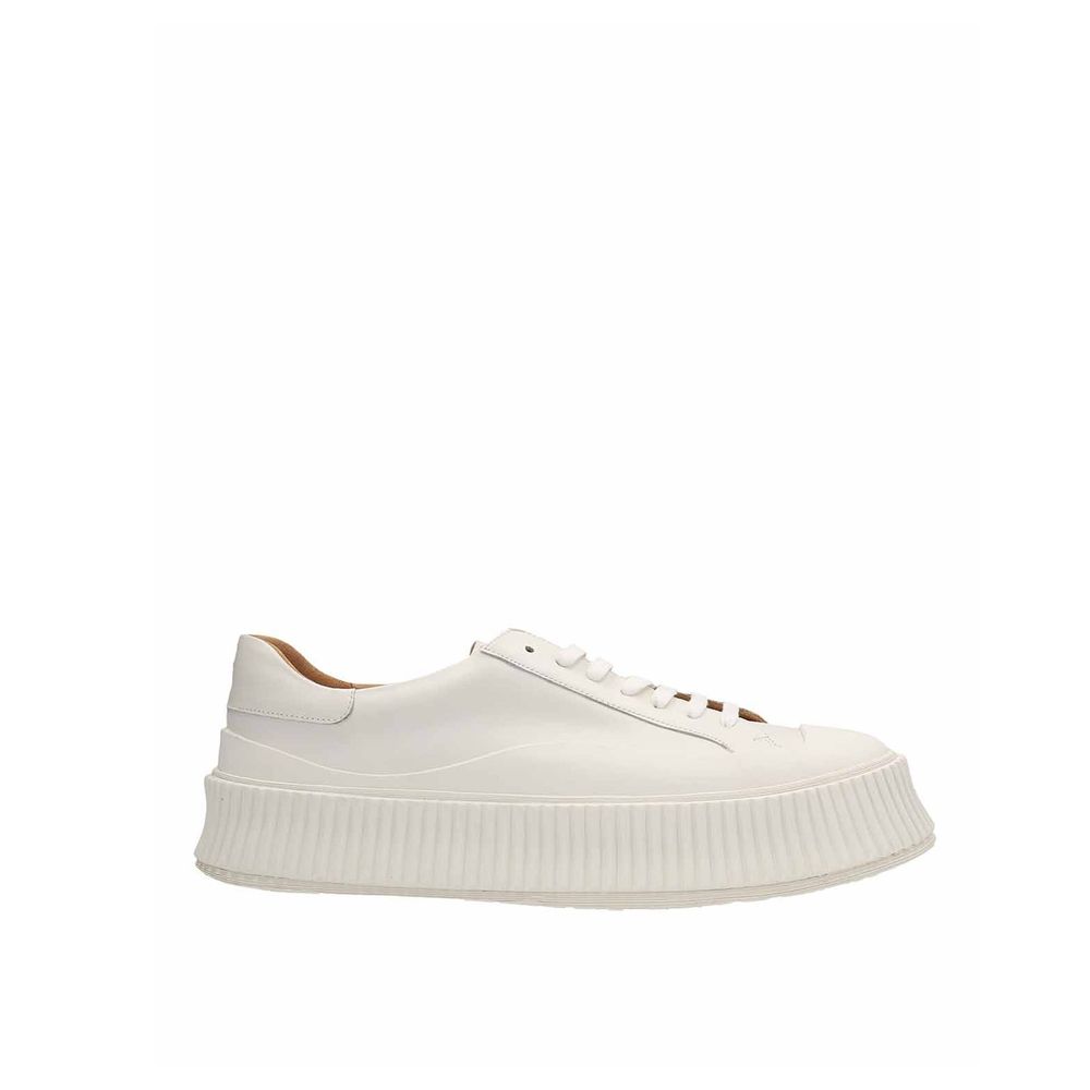 Jil Sander Weiße Kalbsleder Plateau-Sneaker