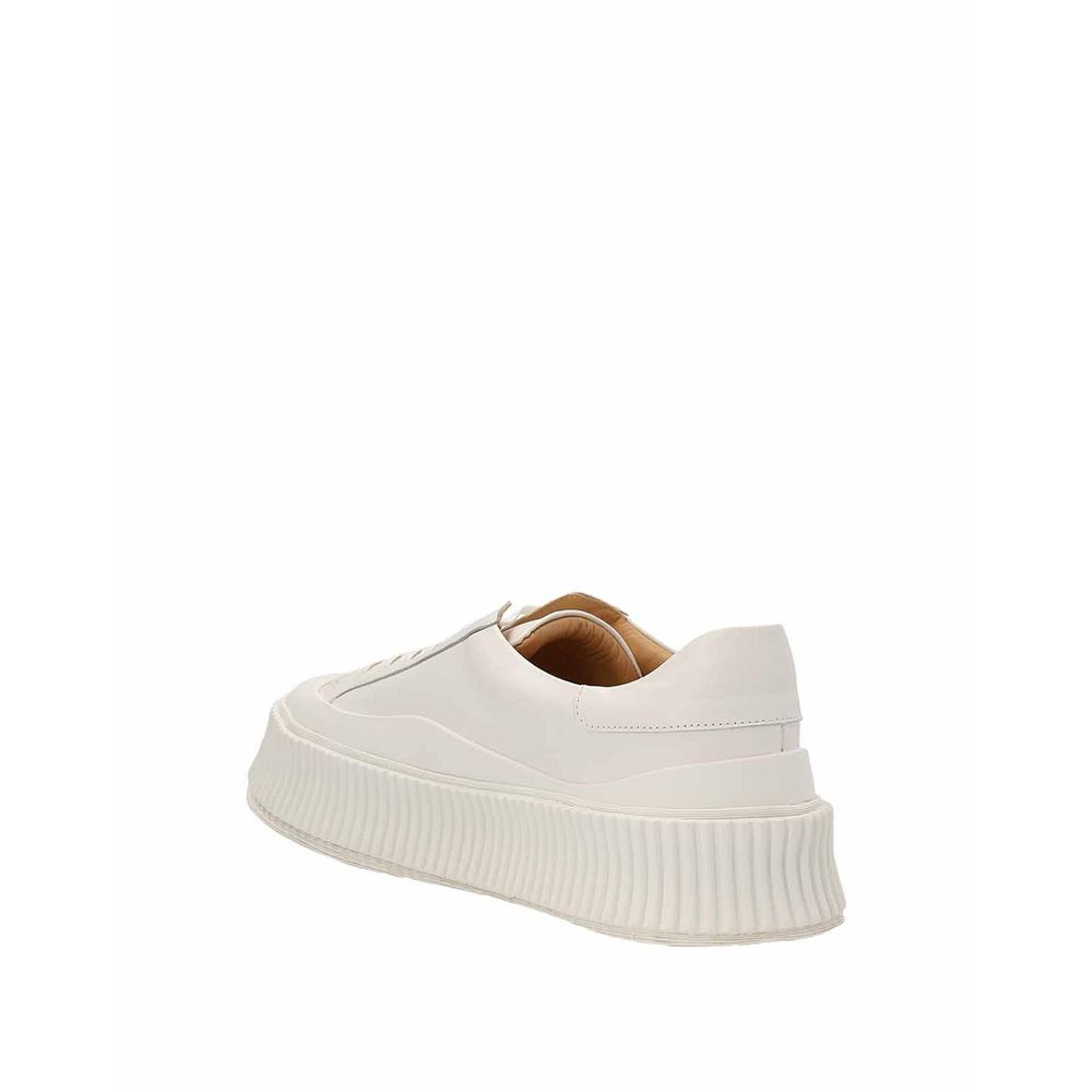 Jil Sander Weiße Kalbsleder Plateau-Sneaker