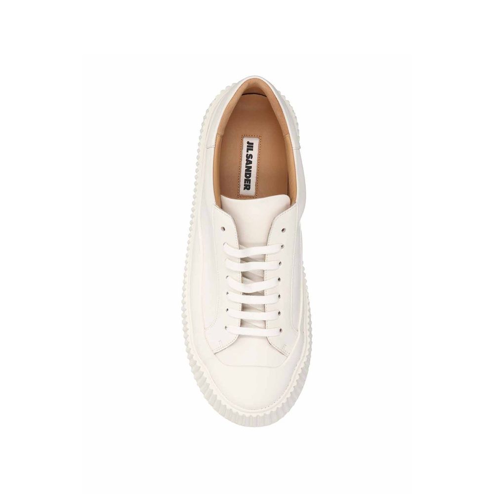 Jil Sander Weiße Kalbsleder Plateau-Sneaker