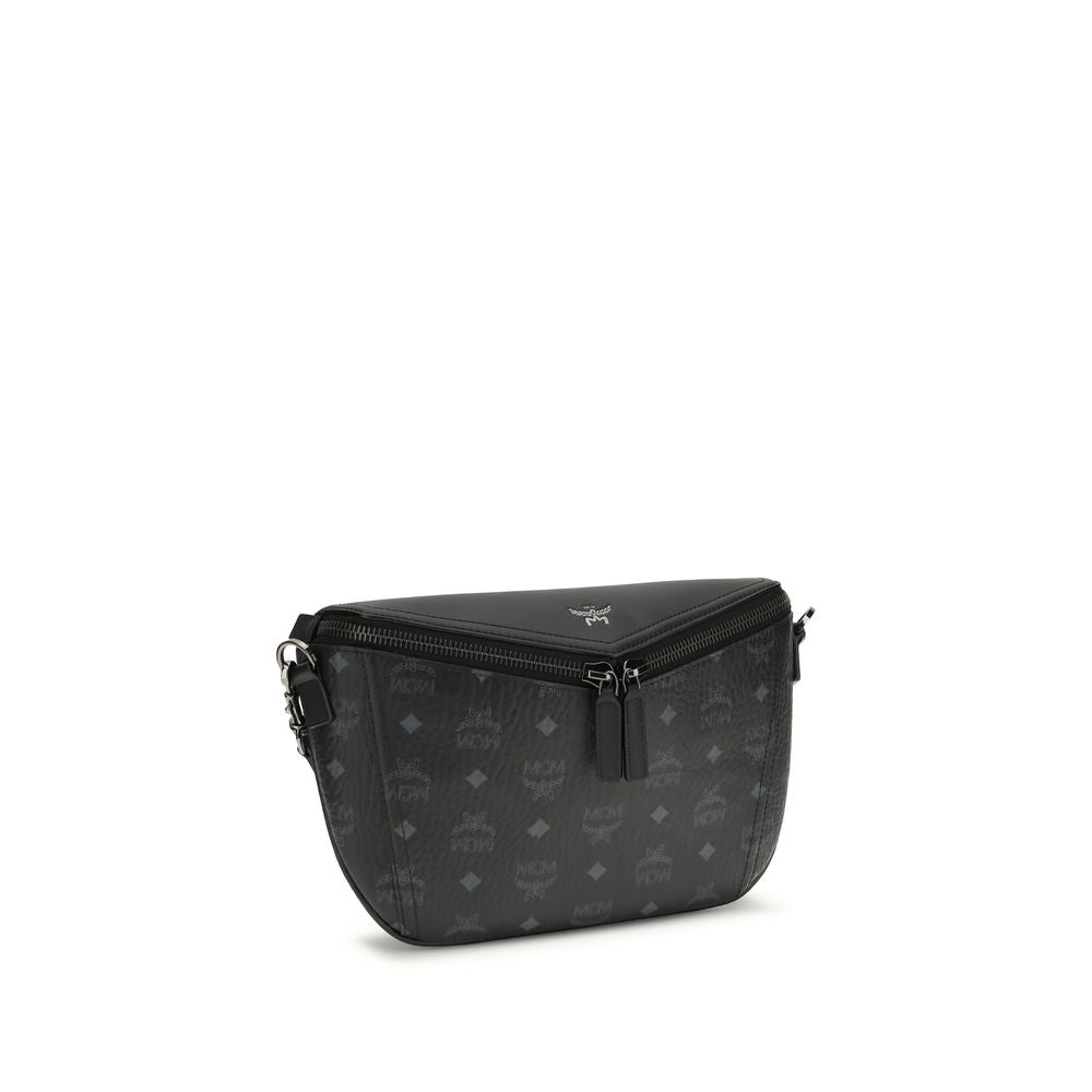 MCM Schwarze Kalbsleder Bos Taurus Schultertasche