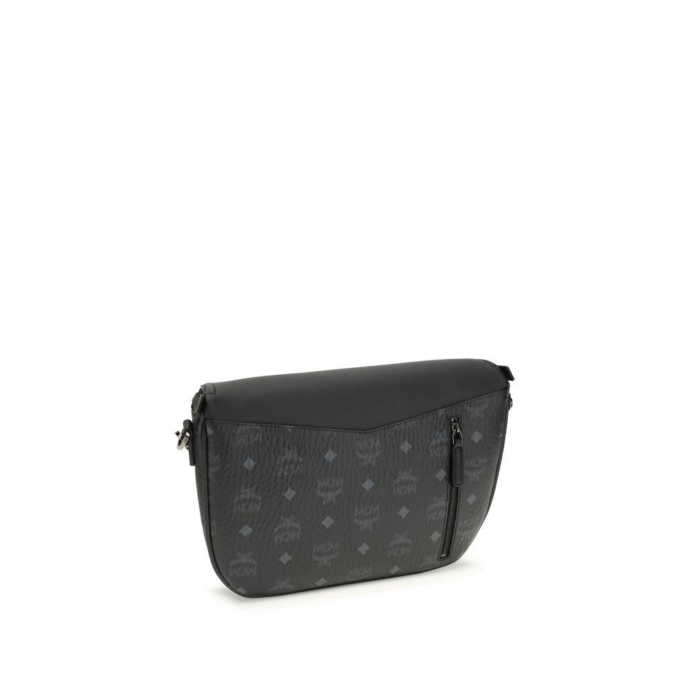MCM Schwarze Kalbsleder Bos Taurus Schultertasche