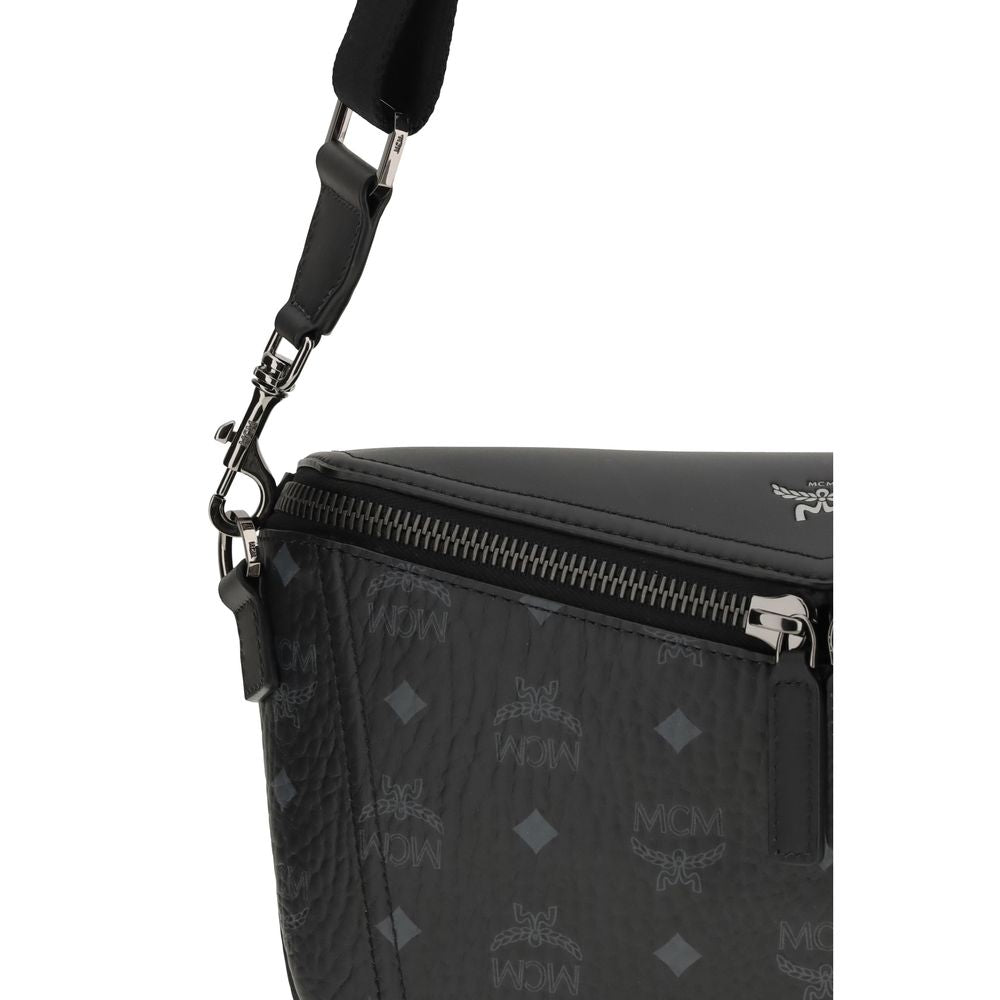 MCM Schwarze Kalbsleder Bos Taurus Schultertasche