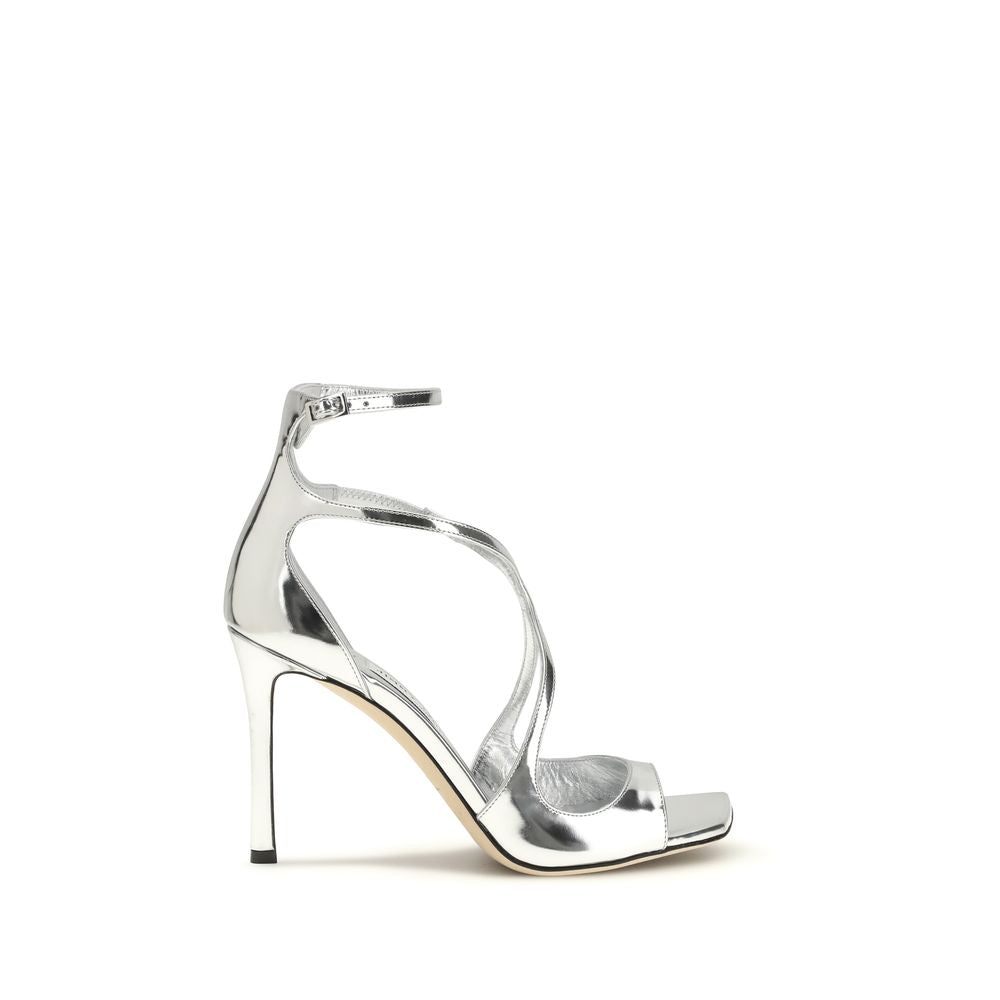 Jimmy Choo Sandaletten aus silbernem Kalbsleder mit Stilettoabsatz