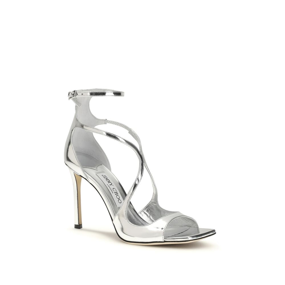 Jimmy Choo Sandaletten aus silbernem Kalbsleder mit Stilettoabsatz