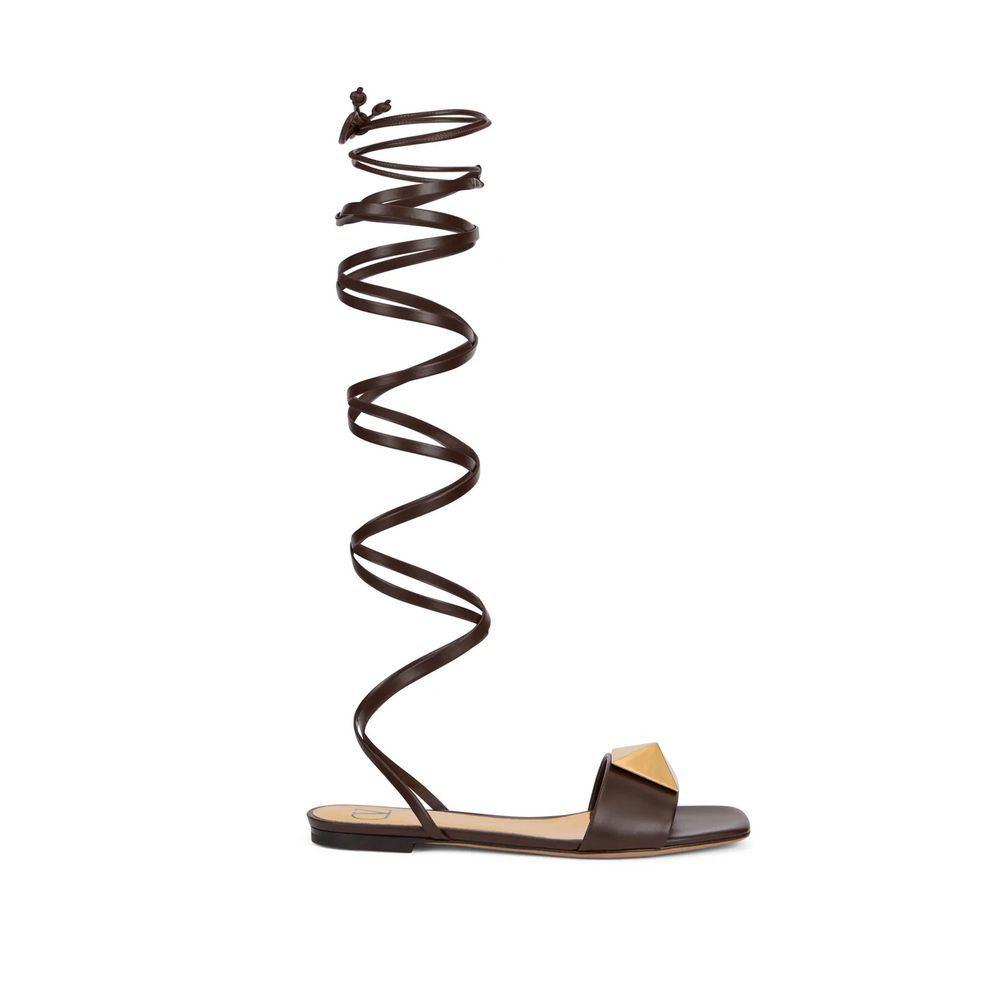 Valentino Garavani Braune Ledersandalen mit Riemenverschluss