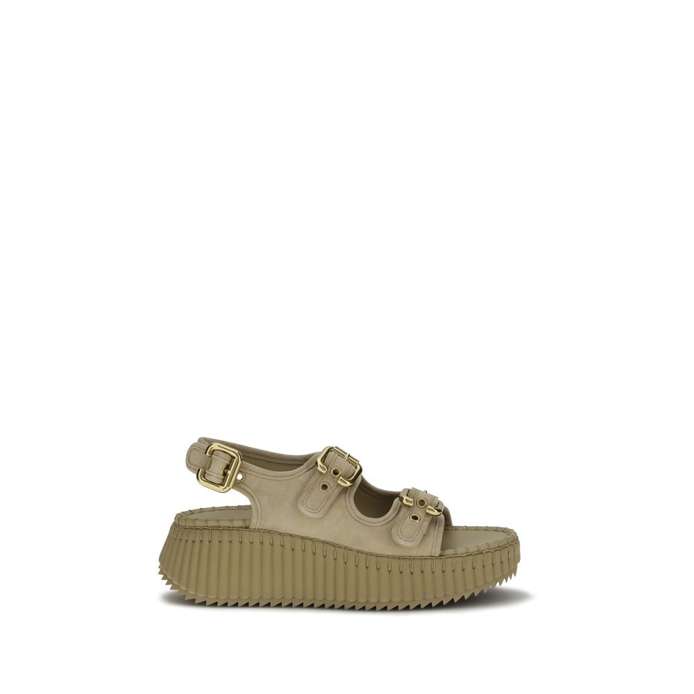 Chloé Beige Kalbsleder Bos Taurus Plateau-Sandalen