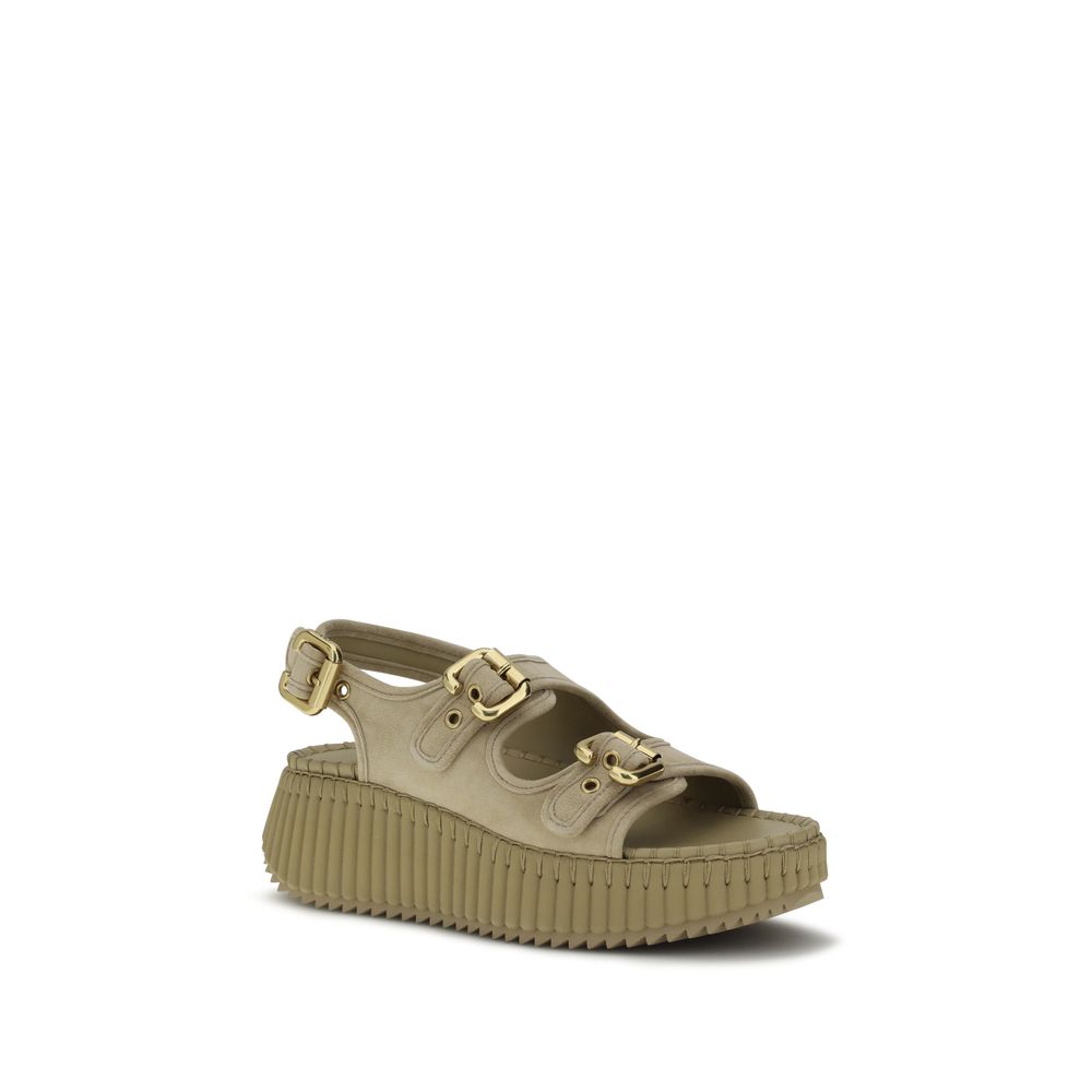 Chloé Beige Kalbsleder Bos Taurus Plateau-Sandalen