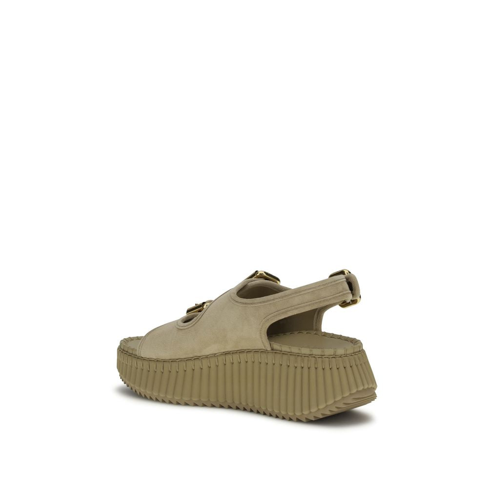 Chloé Beige Kalbsleder Bos Taurus Plateau-Sandalen