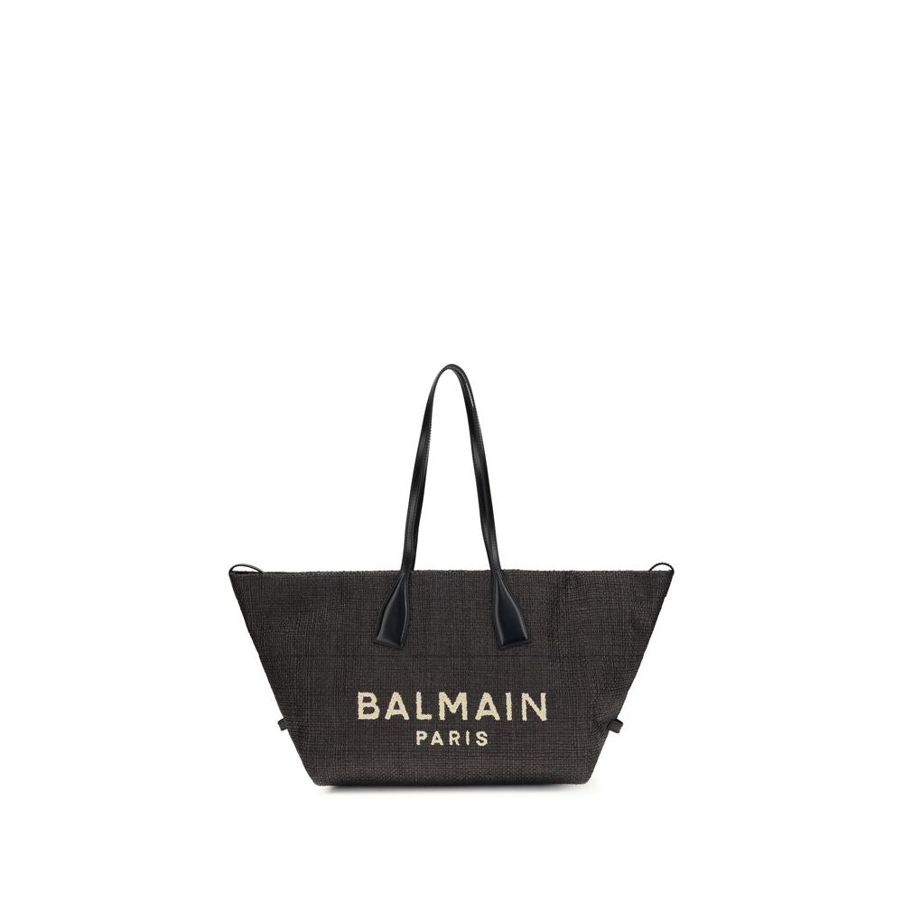 Balmain Schwarze Raffia-Umhängetasche