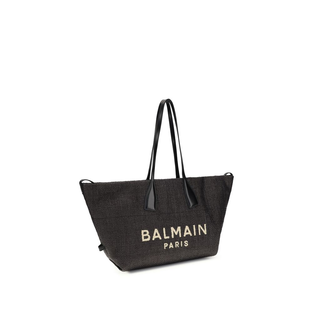 Balmain Schwarze Raffia-Umhängetasche