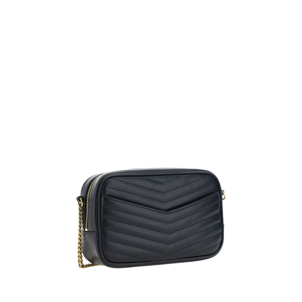 Saint Laurent Schwarze Bos Taurus Kalbsleder Schultertasche