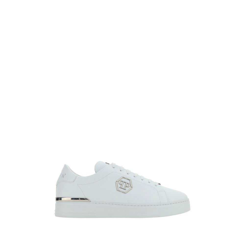 Philipp Plein Weiße Bos Taurus Kalbsleder Low-Top-Sneaker