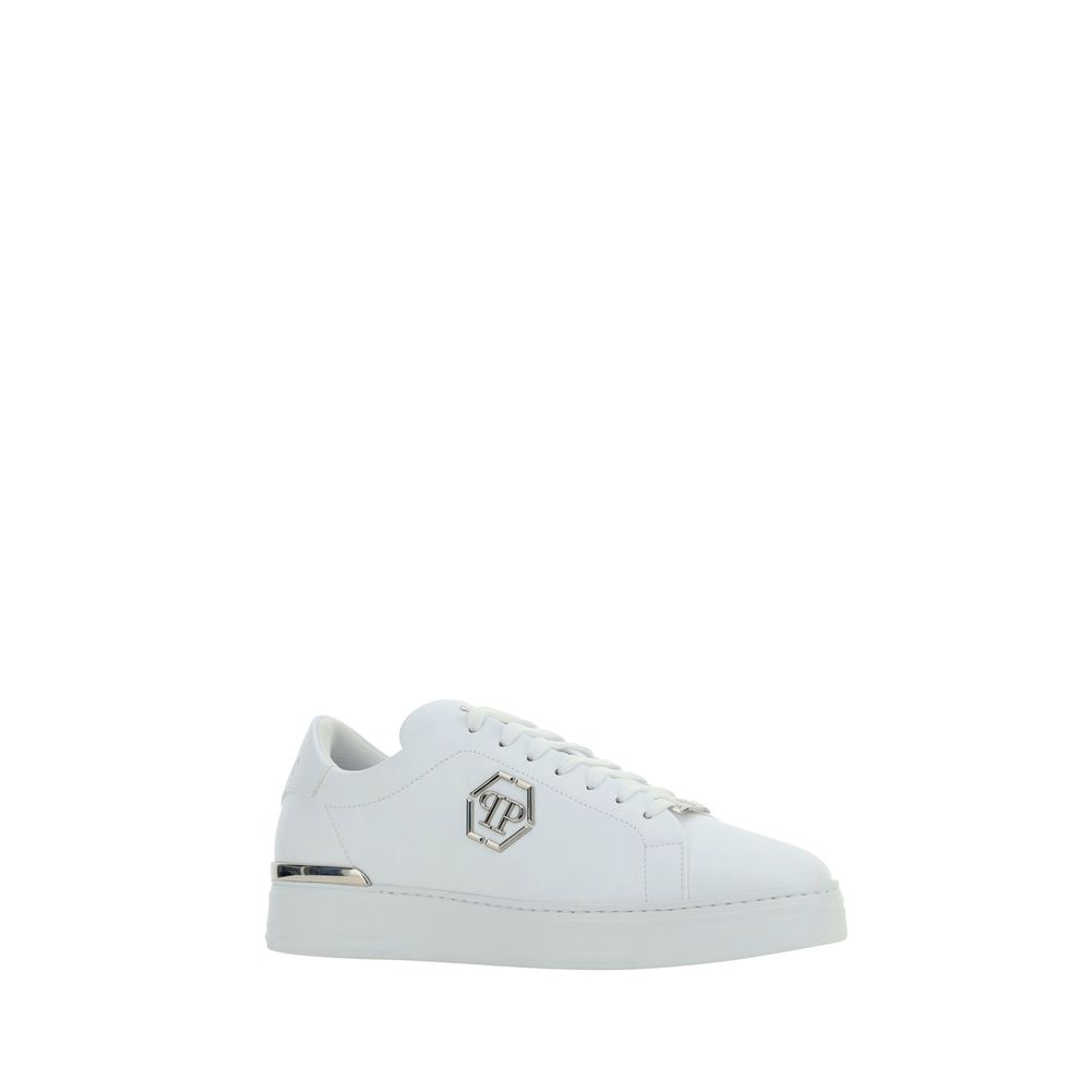 Philipp Plein Weiße Bos Taurus Kalbsleder Low-Top-Sneaker