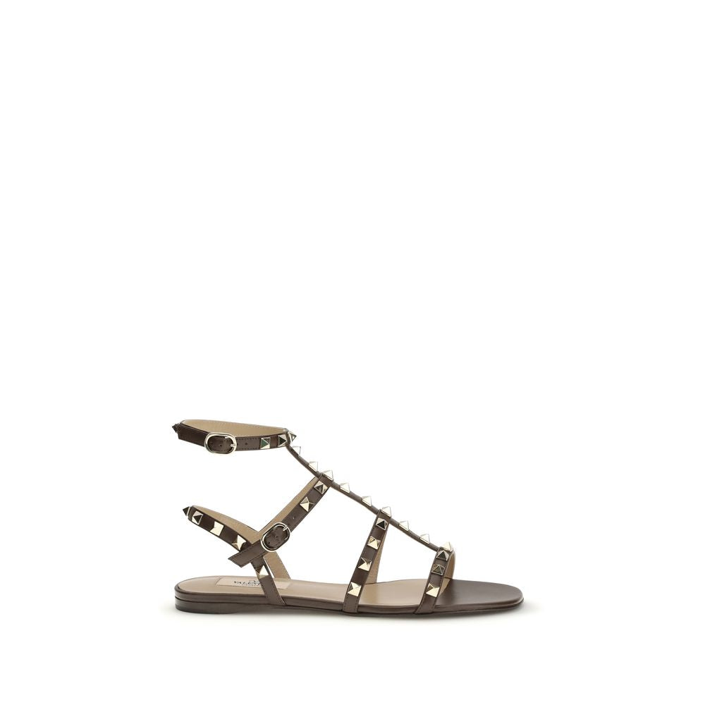 Valentino Garavani Braune Bos Taurus Kalbsleder-Sandalen mit Riemen