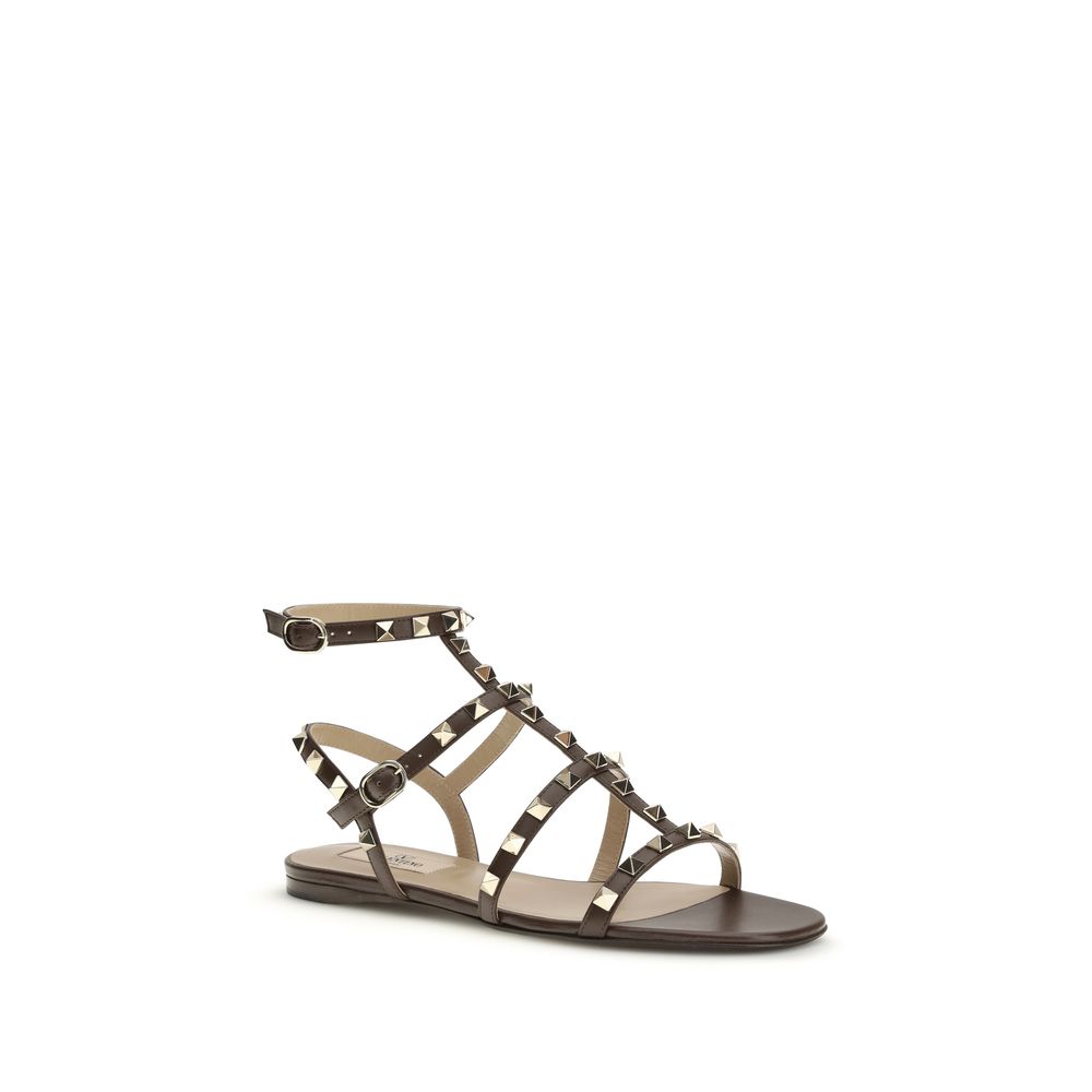 Valentino Garavani Braune Bos Taurus Kalbsleder-Sandalen mit Riemen