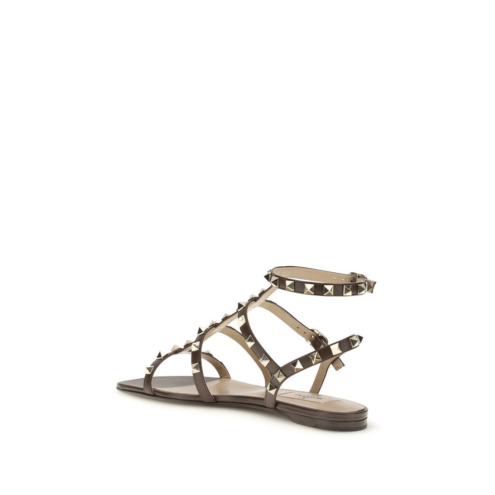 Valentino Garavani Braune Bos Taurus Kalbsleder-Sandalen mit Riemen