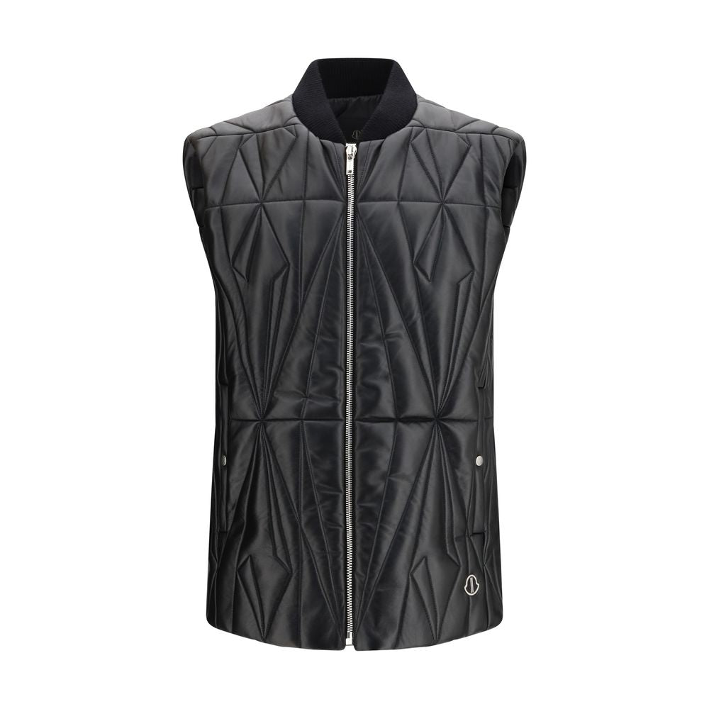 Moncler x Rick Owens Schwarze Lammleder Weste Ovis Aries Aries Ärmellos