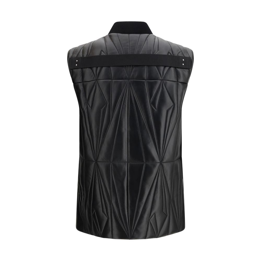 Moncler x Rick Owens Schwarze Lammleder Weste Ovis Aries Aries Ärmellos