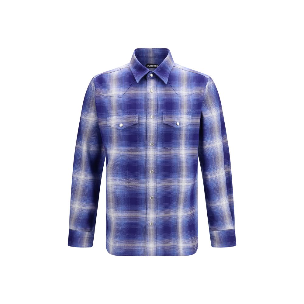 Tom Ford Blaues Baumwoll Hemd mit Muster