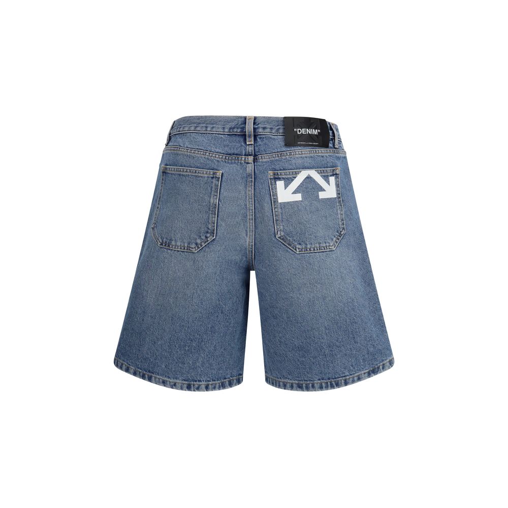 Off-White Blaue Baumwoll-Bermudashorts