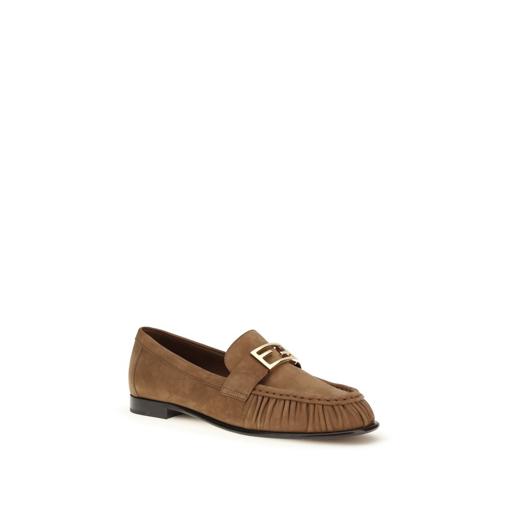 Fendi Braune Kalbsleder Bos Taurus Slipper-Loafer