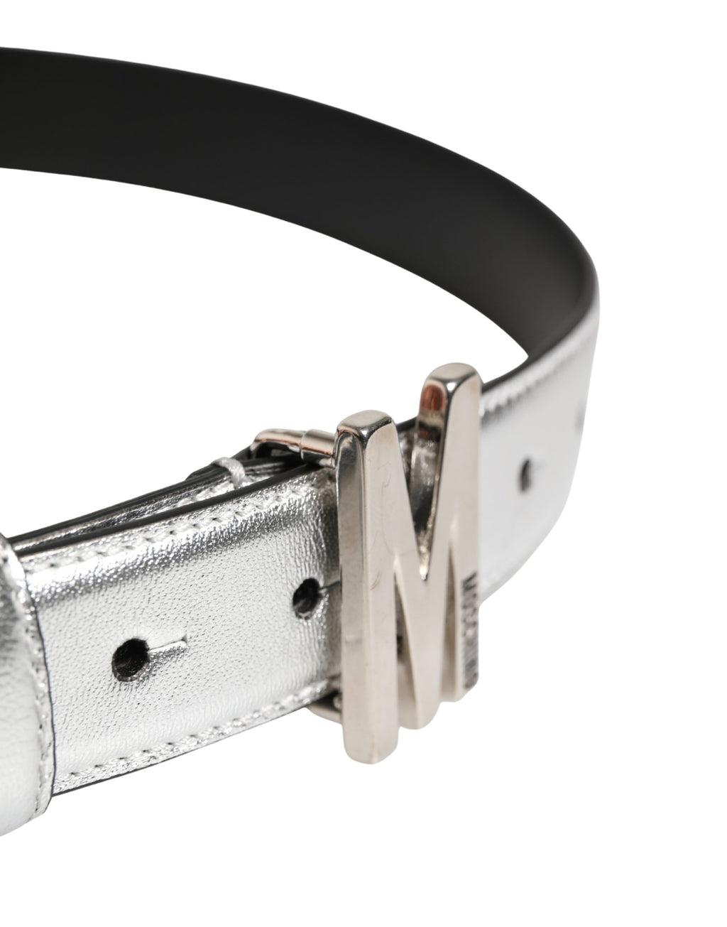 Moschino Couture Silberner Ledergürtel mit Logo und Metallschnalle