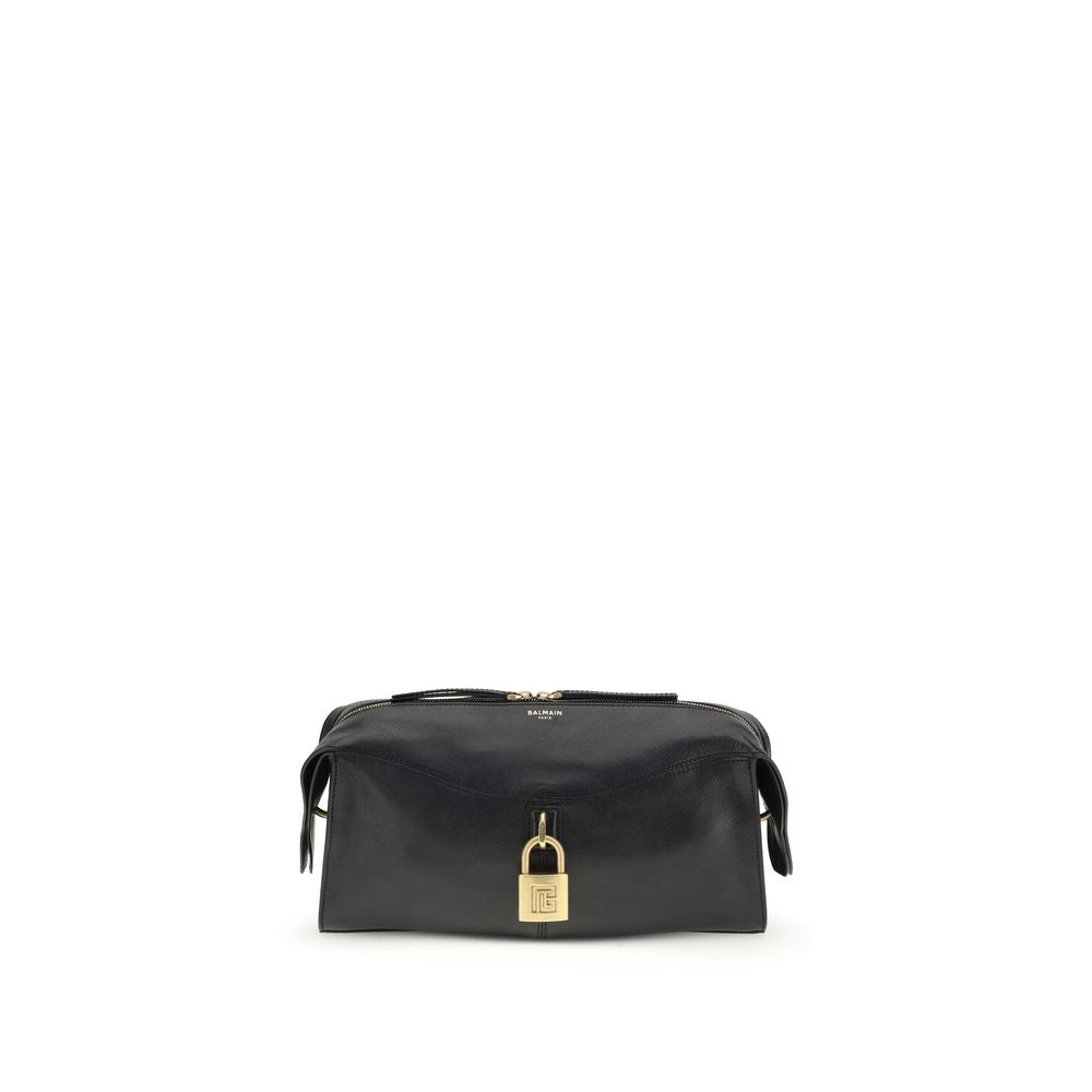 Balmain Schwarze Bos Taurus Kalbsleder Schultertasche