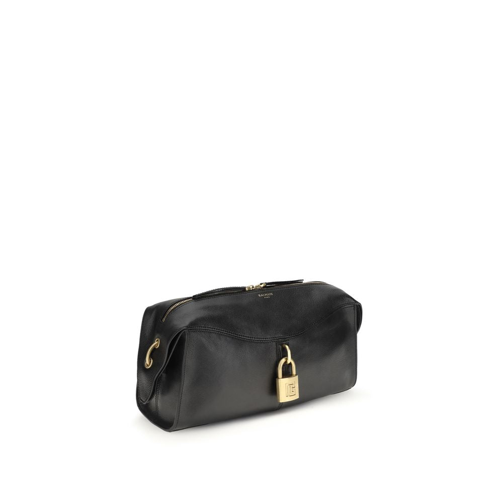 Balmain Schwarze Bos Taurus Kalbsleder Schultertasche