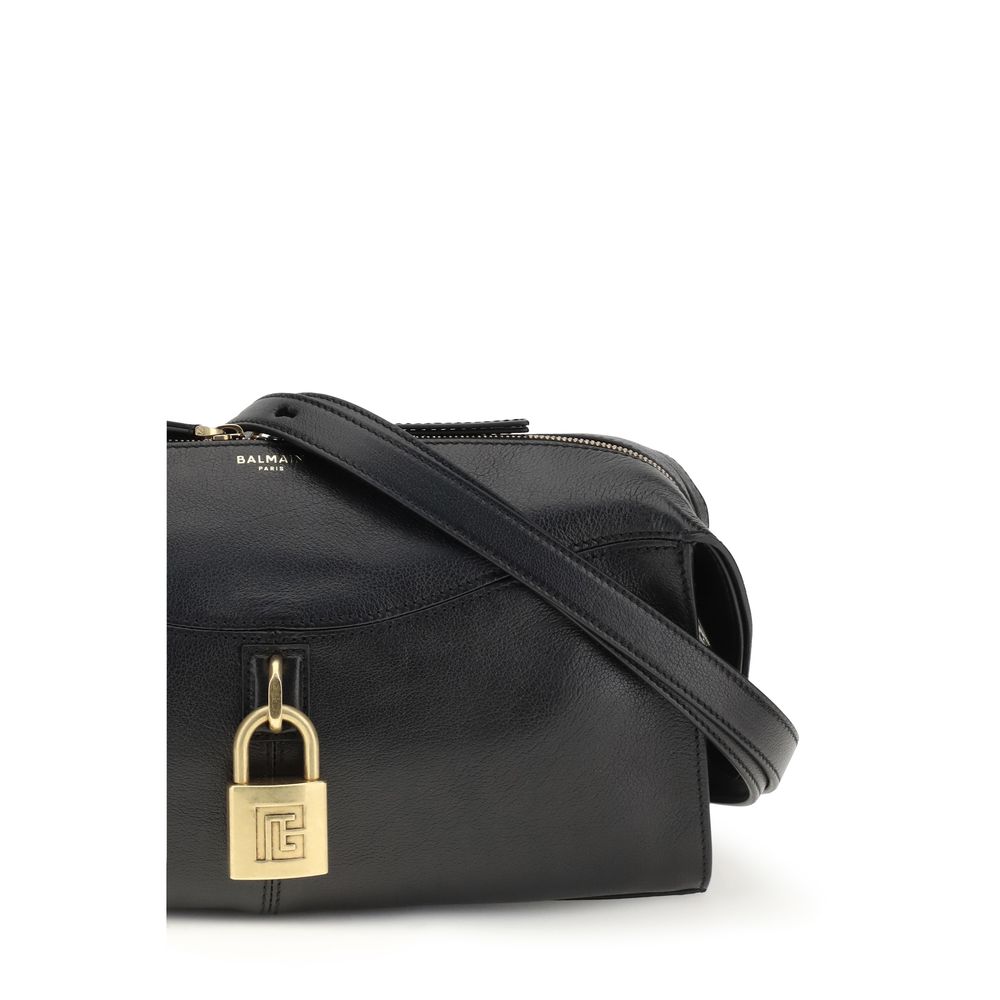 Balmain Schwarze Bos Taurus Kalbsleder Schultertasche