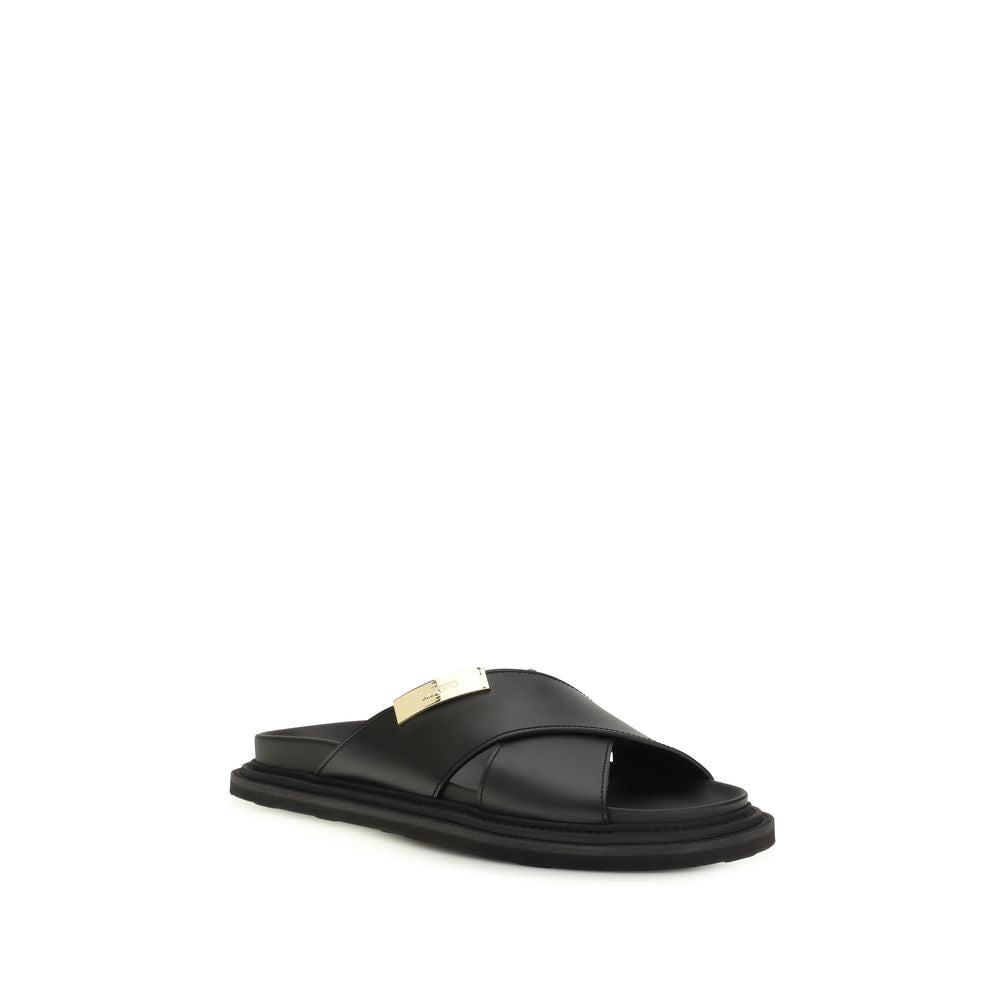 Moschino Schwarze Bos Taurus Kalbsleder-Sandalen mit flachem Absatz