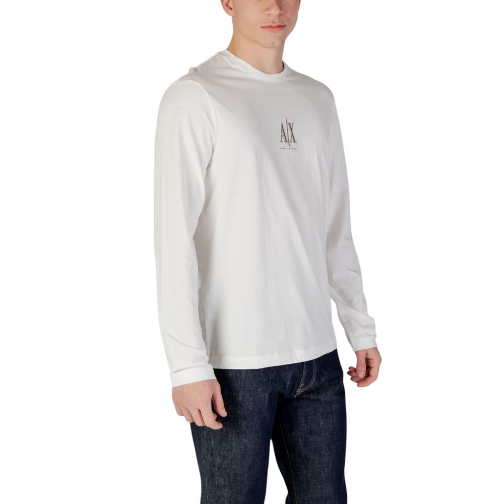 Armani Exchange Cremefarbenes Langarm-T-Shirt aus Baumwolle