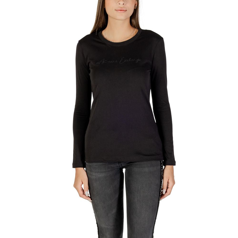 Armani Exchange Schwarzes Langarm-T-Shirt aus Baumwolle