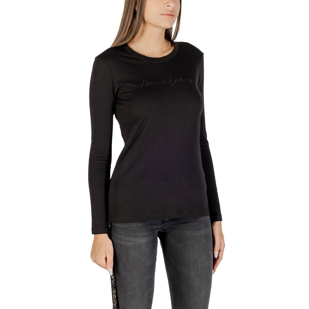 Armani Exchange Schwarzes Langarm-T-Shirt aus Baumwolle