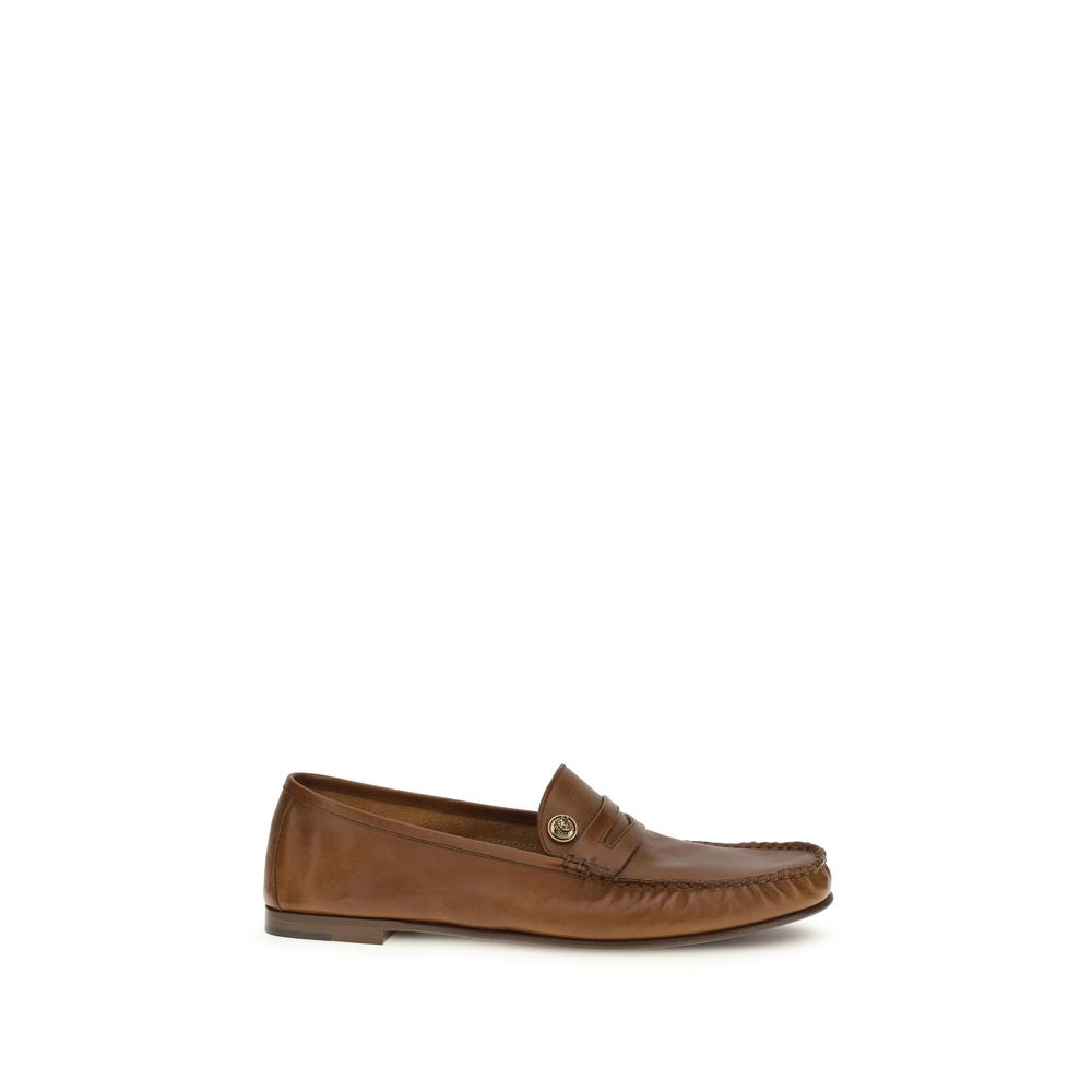 Versace Braune Kalbsleder Bos Taurus Slipper-Loafer
