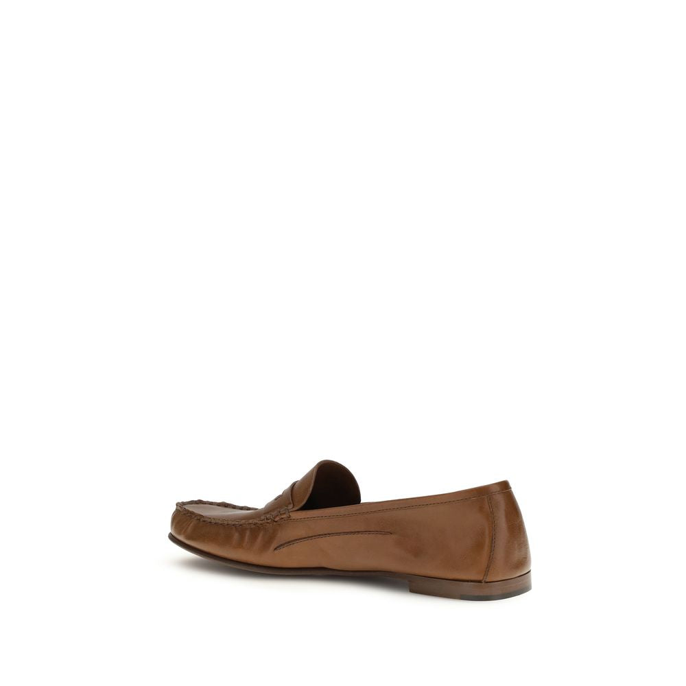 Versace Braune Kalbsleder Bos Taurus Slipper-Loafer
