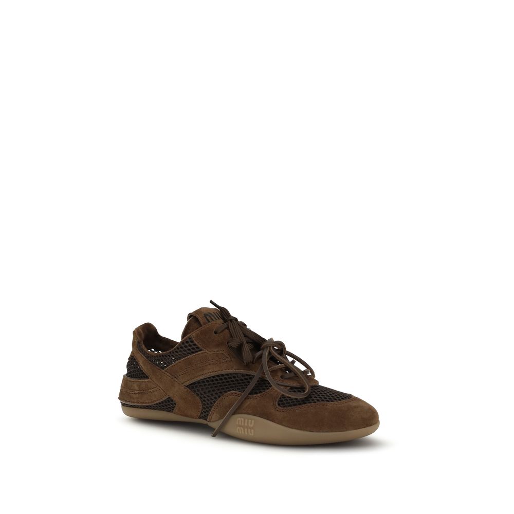 Miu Miu Braune Kalbsleder Bos Taurus Sportschuhe