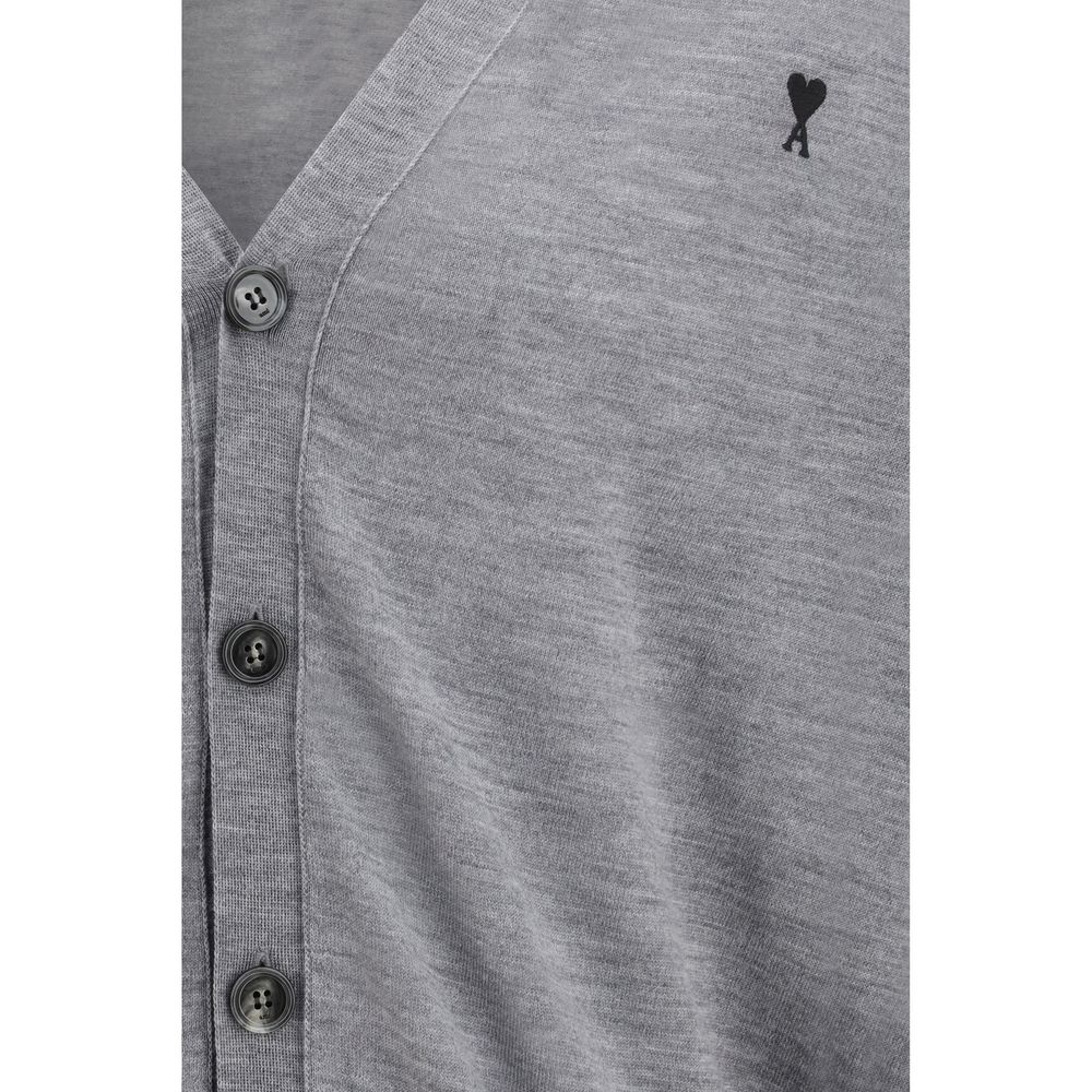 Ami Paris Grauer Cardigan aus Merinowolle