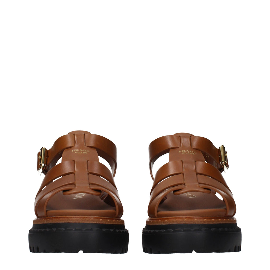 Prada Braune Leder-Plateau-Sandalen